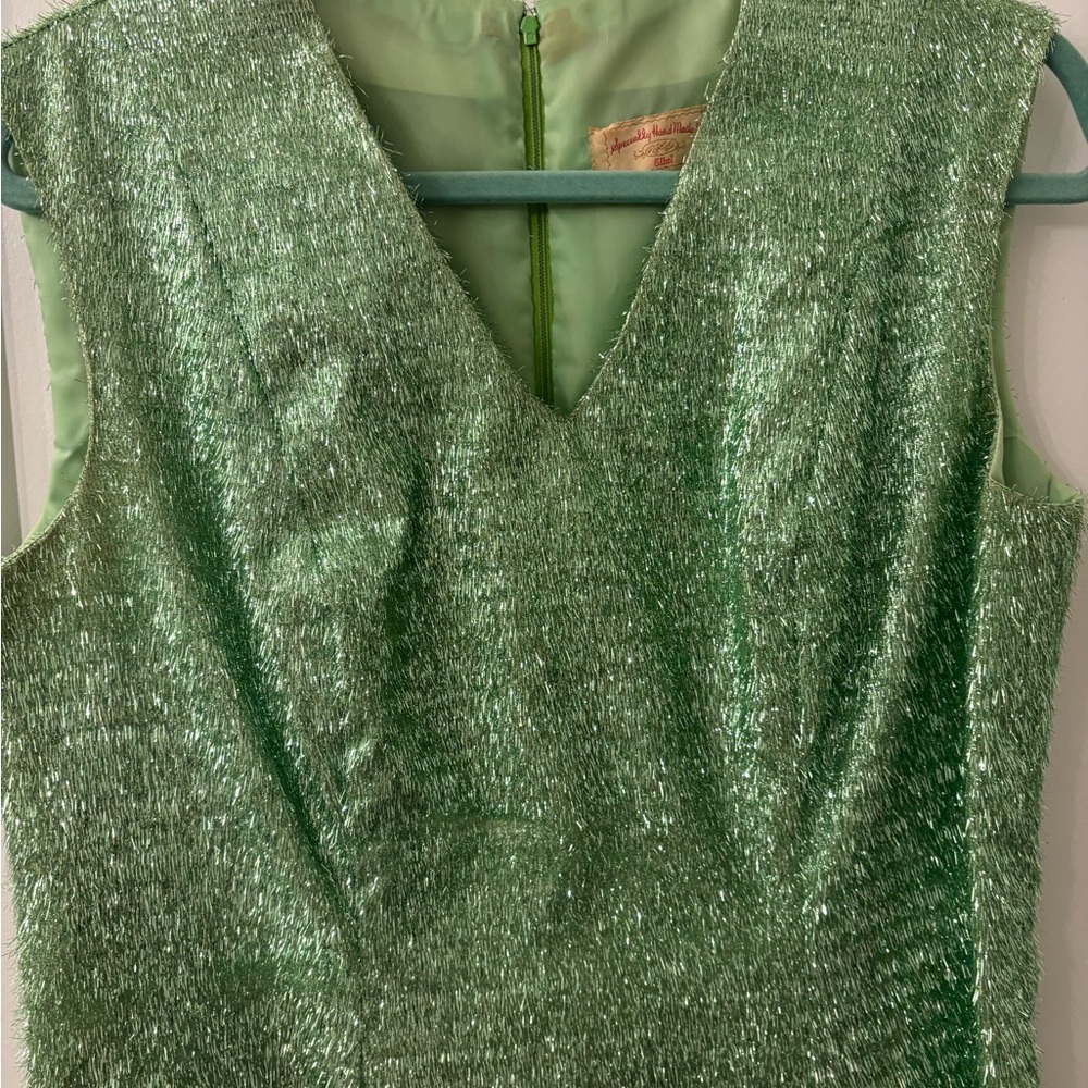 Vintage Green Tinsel Maxi Dress - Picture 2 of 7
